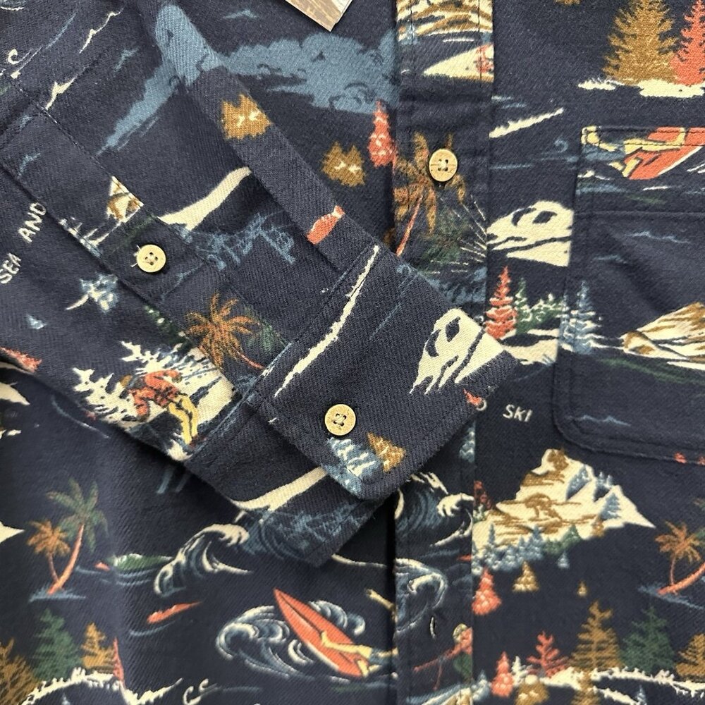 Faherty Mens Navy L Super Brushed Stretch Flannel Button-Up Shirt Sea to Ski - Picture 7 of 8
